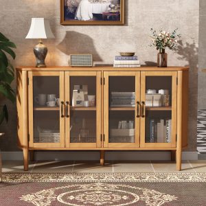 ModernLuxe Assembly Required Storage cabinet at the entrance to the living and dining room large size 4 doors stylish style Natural