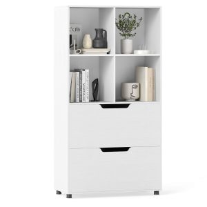 Costway  Bookcase with 2 Drawers 4-Tier Open Bookshelf with 4 Storage Cubes for Home Office