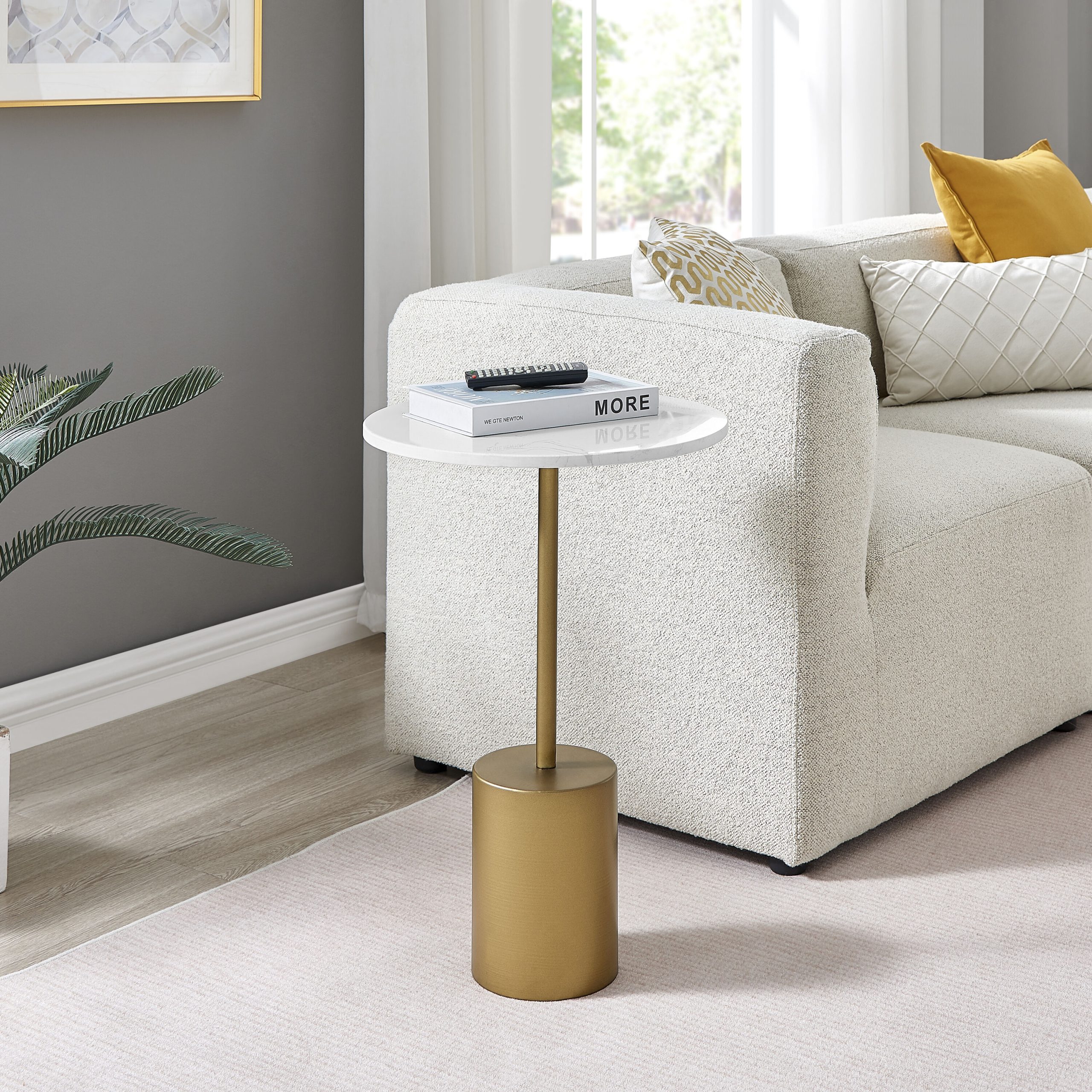 Danya B. 15.88 in. x 23.5 in. Fritz Accent Table with Genuine White Marble Stone Tabletop - Image 2