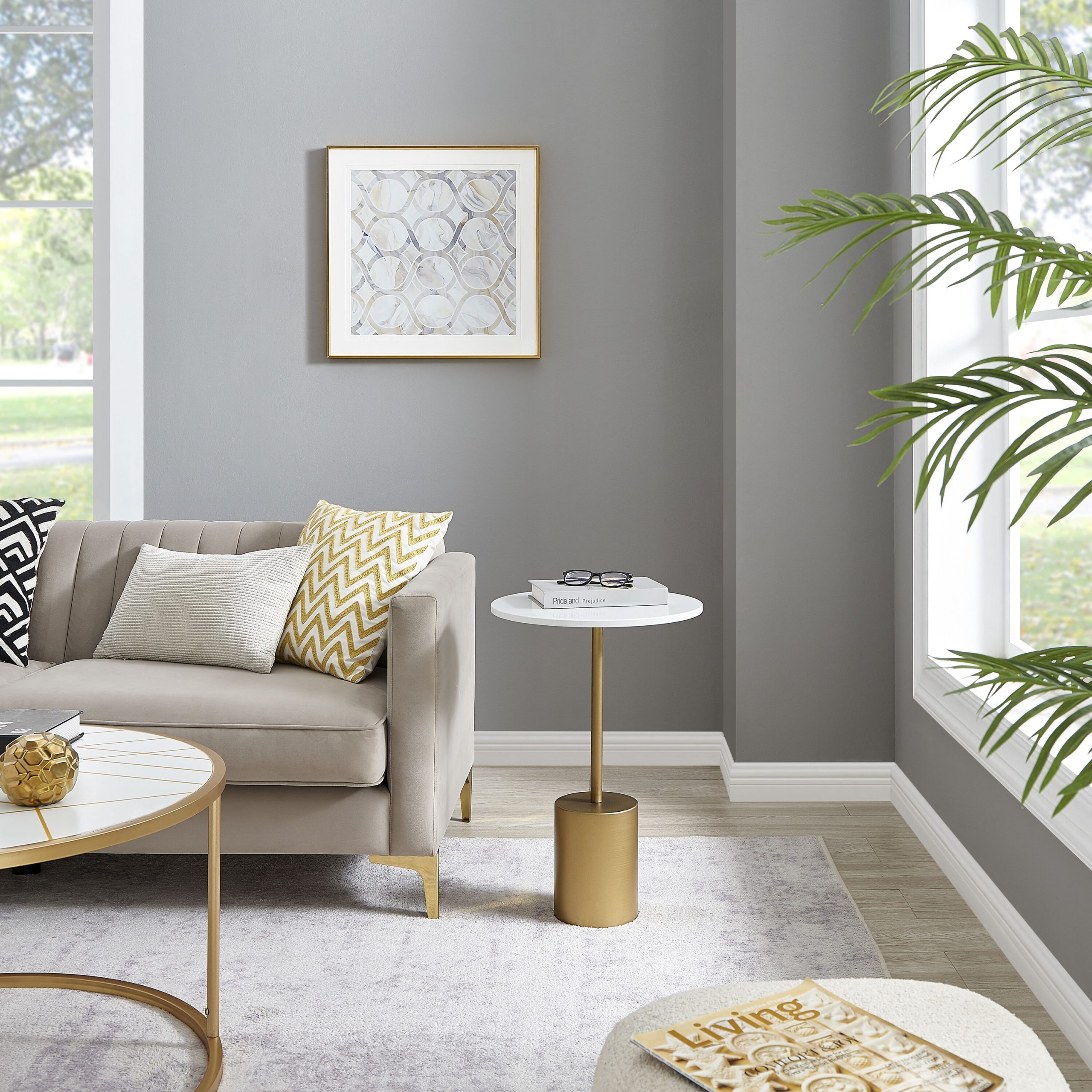 Danya B. 15.88 in. x 23.5 in. Fritz Accent Table with Genuine White Marble Stone Tabletop - Image 6