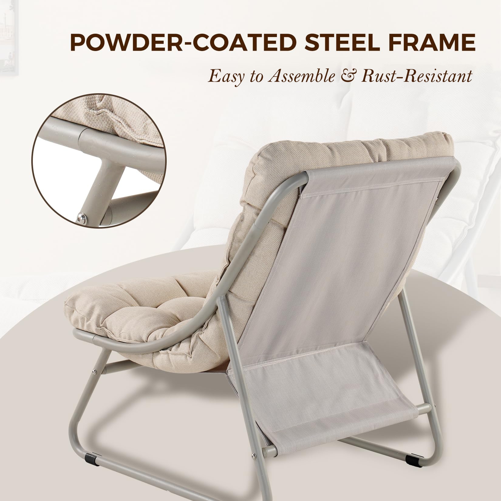 Upland Lounge Chair Champagne Gray Metal Frame Glider Chaise Lounge Chair with Light gray Cushioned Seat - Image 9