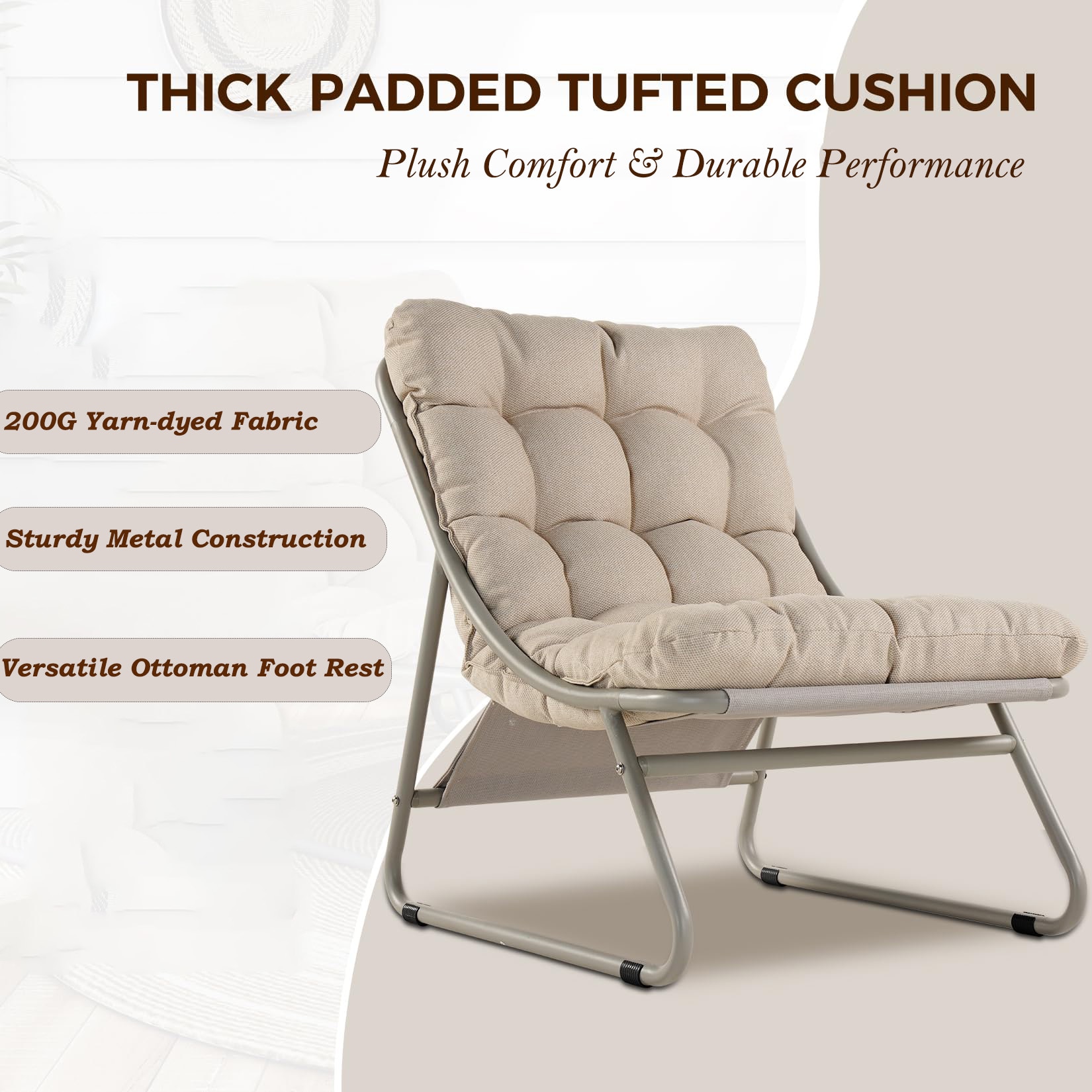 Upland Lounge Chair Champagne Gray Metal Frame Glider Chaise Lounge Chair with Light gray Cushioned Seat - Image 2