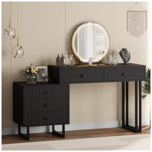 Garvee Black Vanity Desk with Mirror and Lights Makeup Vanity with 5 Drawers for Bedroom Modern Makeup Vanity Organizer with 3 Color Lights and Adjustable Brightness