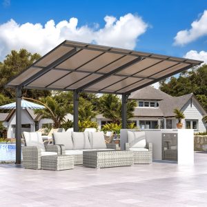 AECOJOY  14' x 10' Free Standing Lean to Gazebo Pergola with Patio Roof