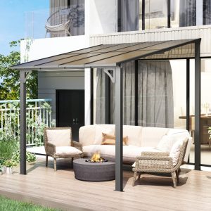 AECOJOY  Outdoor Wall Mounted Lean To Gazebo for Patio Deck Porch Backyard