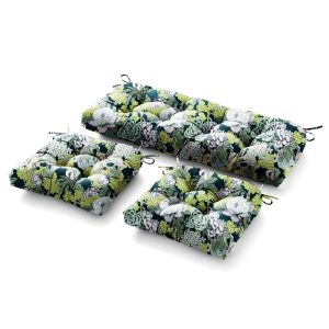 Artplan  3 Pieces Outdoor Chair Cushions Clearance with Ties 44x19x5 Inches-1 Love seat 2 U-Shape Tufted Patio Bench Cushions for Outdoor Furniture