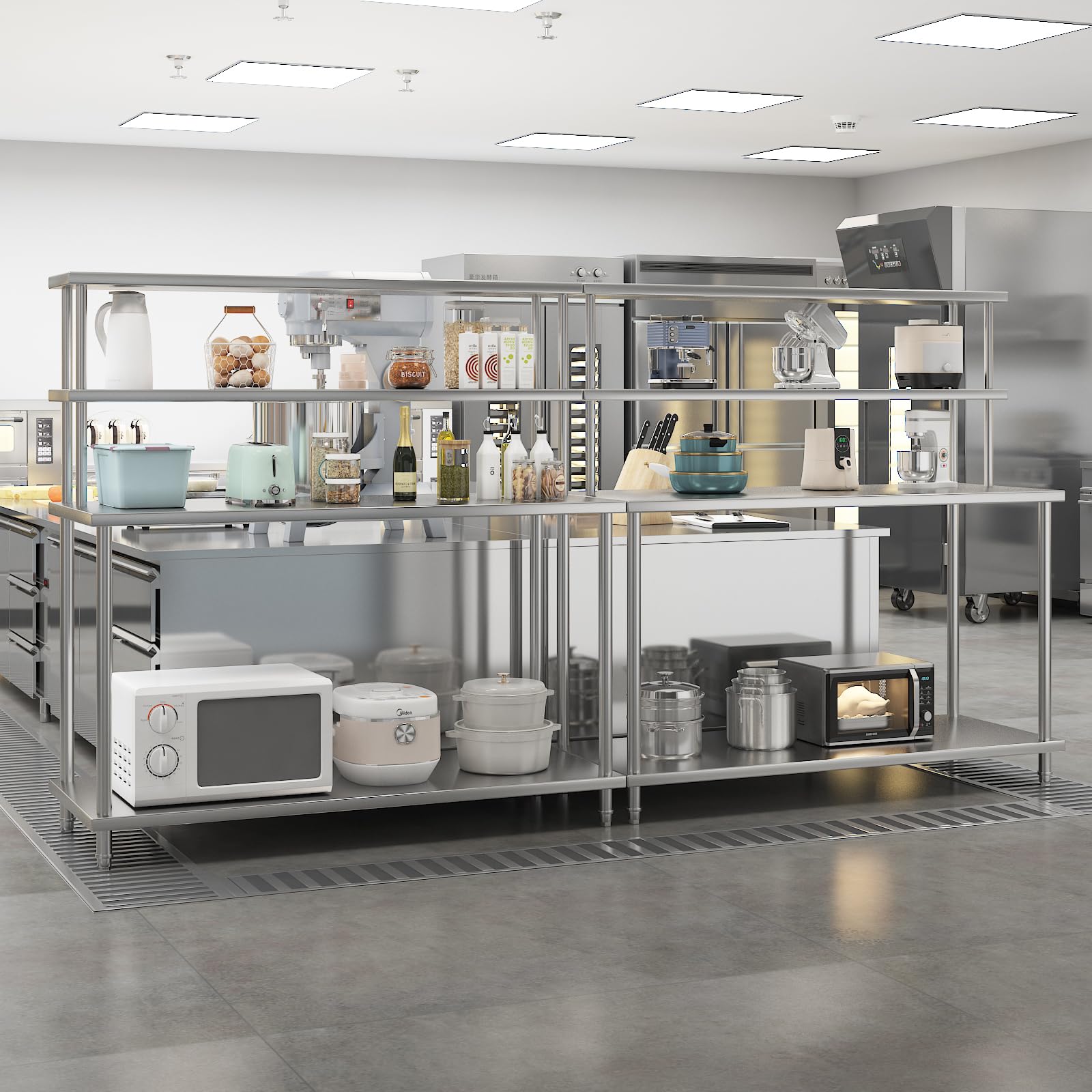 Garvee Heavy-Duty 4-Tier Stainless Steel Workbench with Overshelves and Adjustable Under Shelf 60x24 inch Prep Table for Industrial Commercial and Research Applications - Image 2