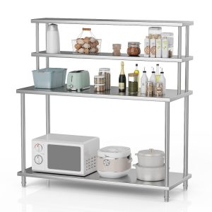 Garvee Heavy-Duty 4-Tier Stainless Steel Workbench with Overshelves and Adjustable Under Shelf 60x24 inch Prep Table for Industrial Commercial and Research Applications
