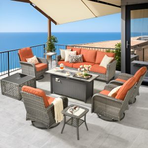 ALTRIGUS ALGRSGNC 9 -Piece Wicker Orange Patio Conversation Set