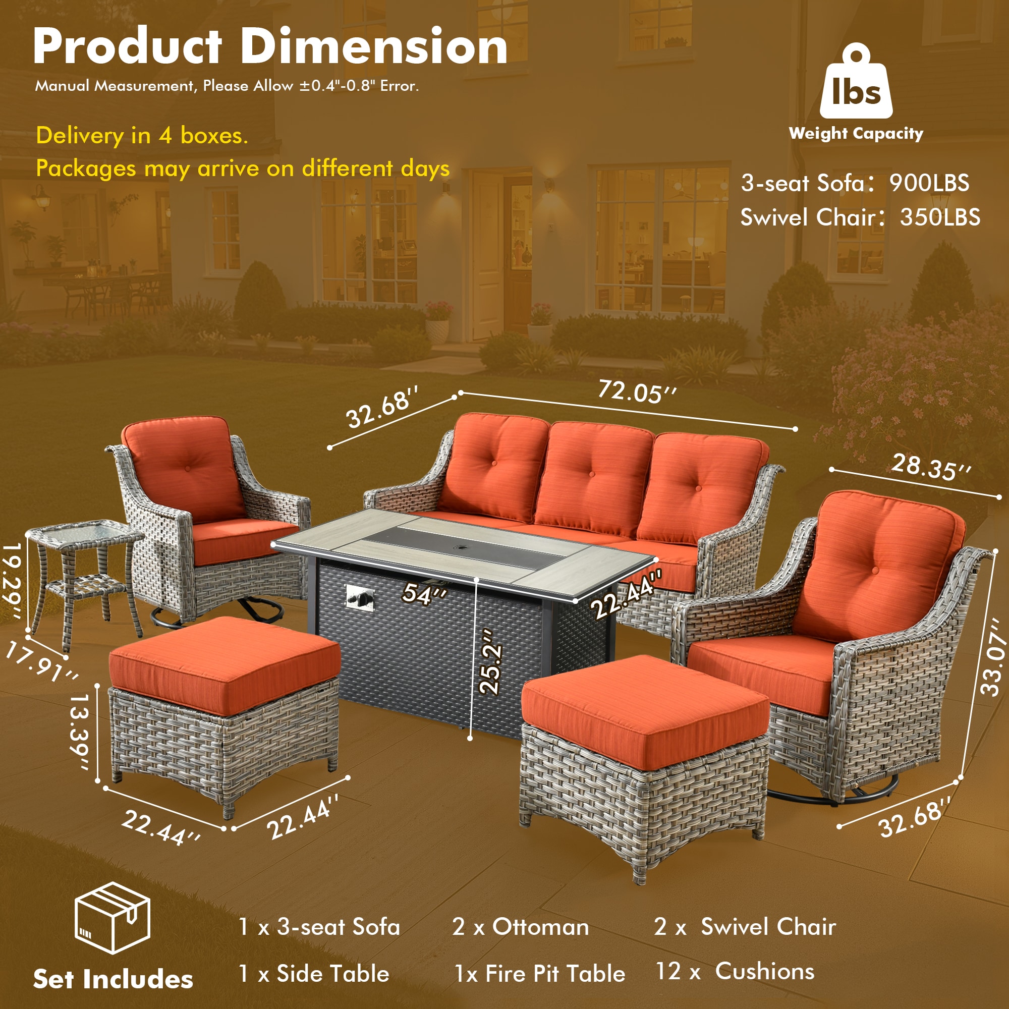 ALTRIGUS AL7PAD 7 -Piece Wicker Orange Patio Conversation Set - Image 11