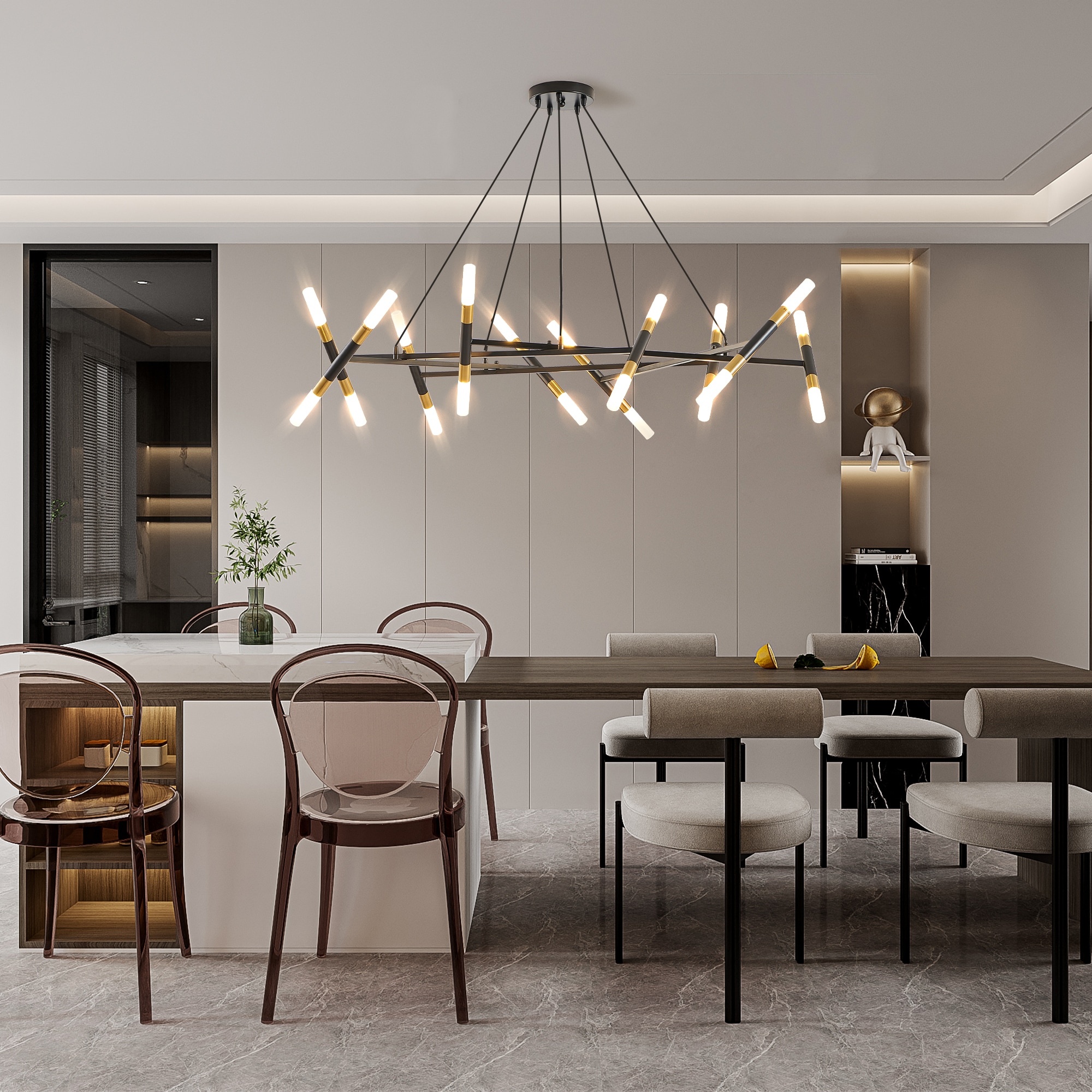 Sunrinx 20 -Light Black Acrylic Metal Chandelier - Image 4