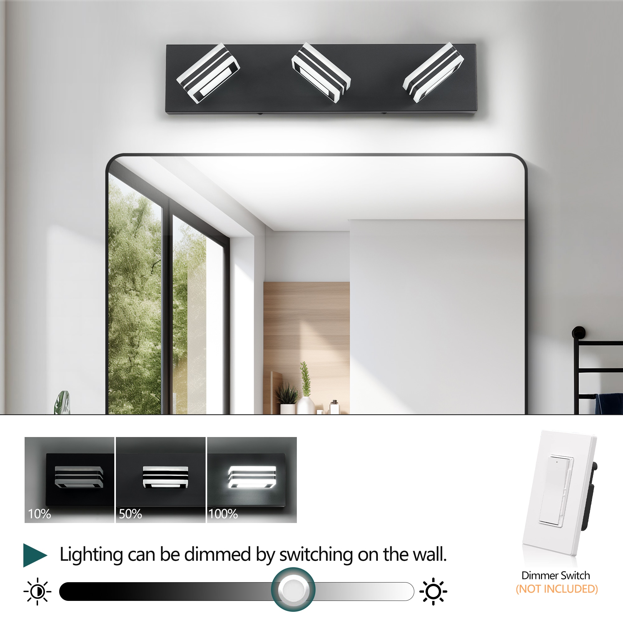 WELLFOR 20-in 3 Light Black Integrated LED Modern/contemporary Bathroom Vanity light - Image 5