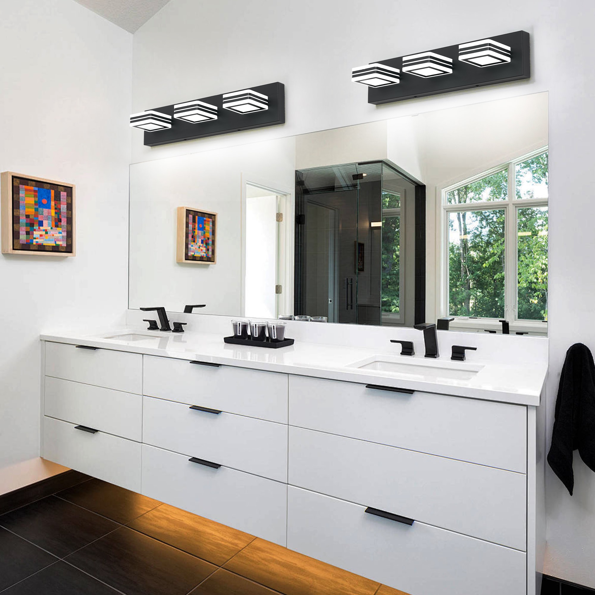 WELLFOR 20-in 3 Light Black Integrated LED Modern/contemporary Bathroom Vanity light - Image 3
