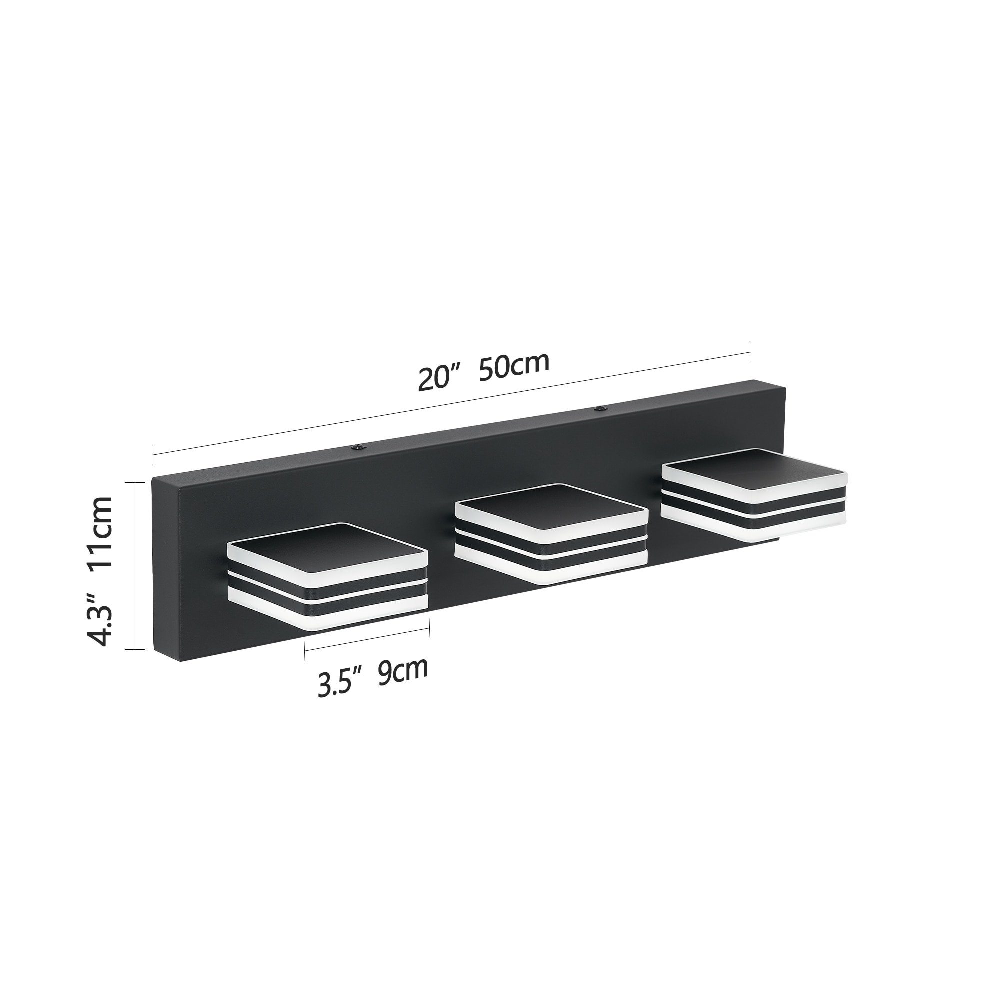 WELLFOR 20-in 3 Light Black Integrated LED Modern/contemporary Bathroom Vanity light - Image 10