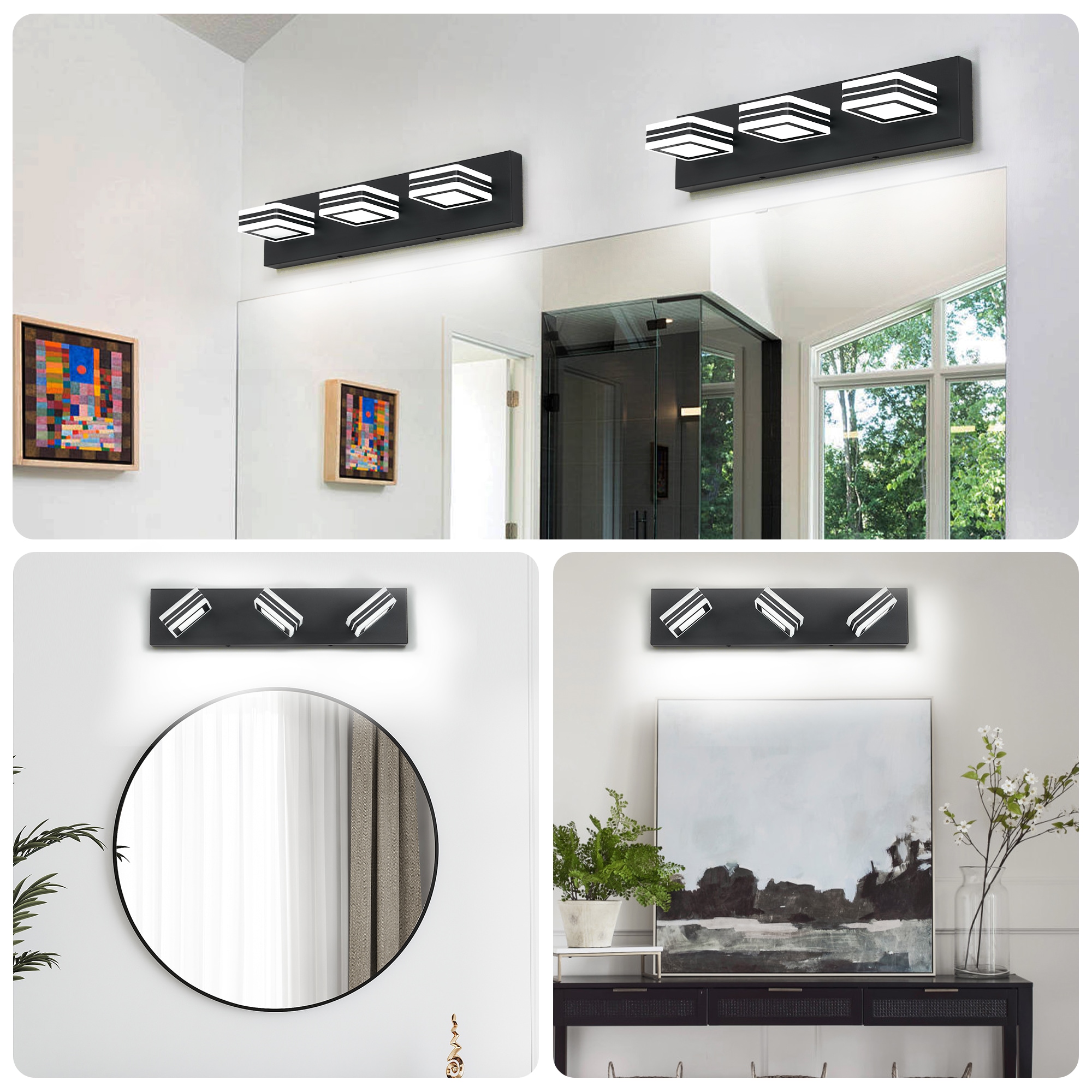WELLFOR 20-in 3 Light Black Integrated LED Modern/contemporary Bathroom Vanity light - Image 6