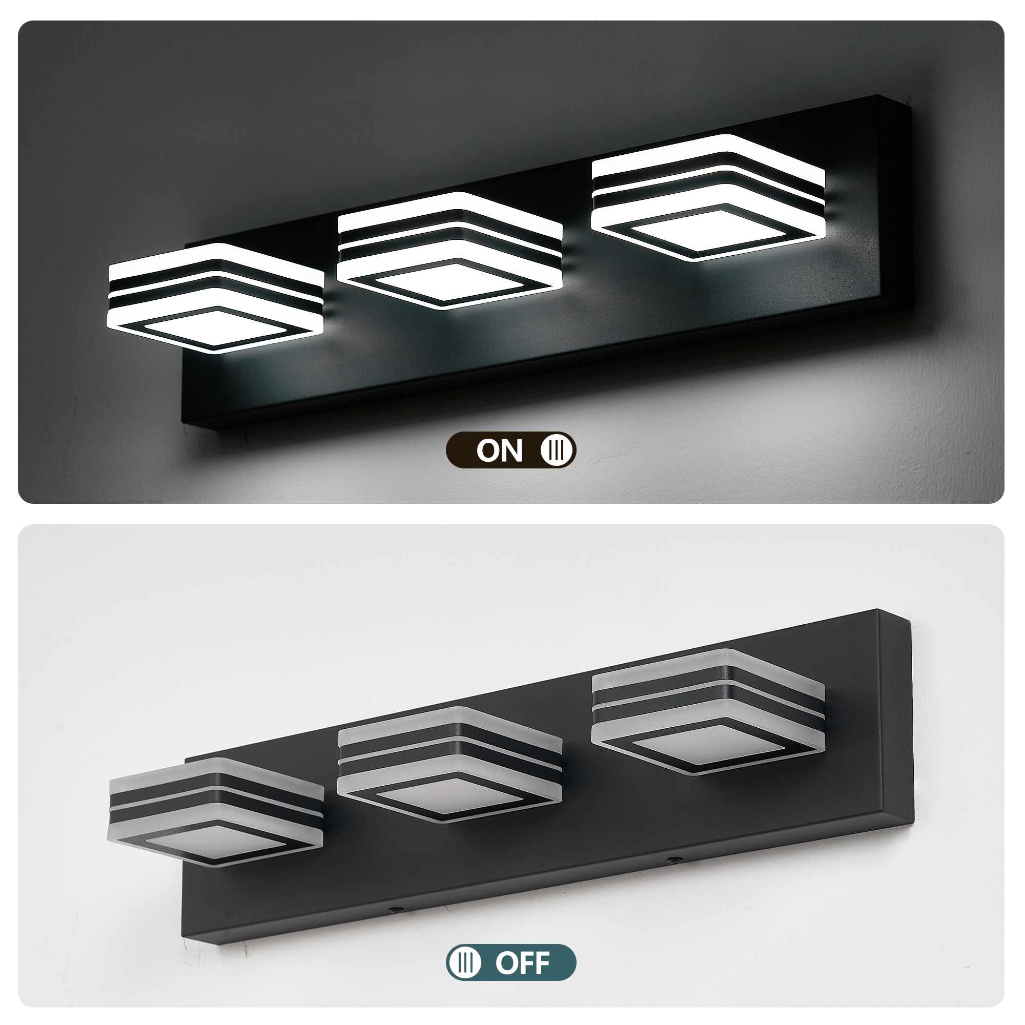 WELLFOR 20-in 3 Light Black Integrated LED Modern/contemporary Bathroom Vanity light - Image 8