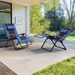 PURPLE LEAF patio chairs Extra Wide Outdoor Reclining Chair Woven Stackable Extra Wide-Quilted Cushion Aluminum Frame Stationary Balcony Chair with Navy PURPLE LEAF Woven Seat