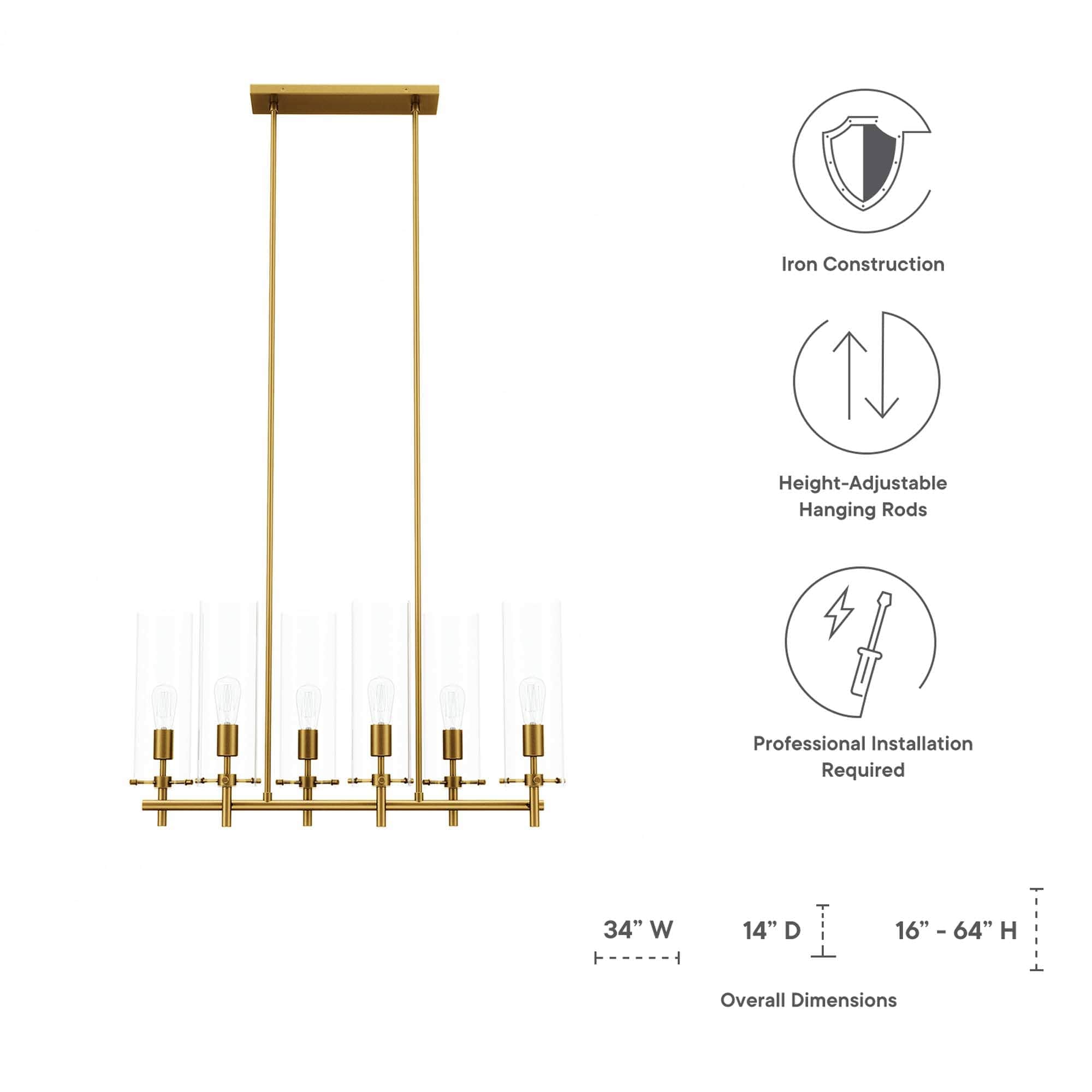 Modway Skylark 6-Light Chandelier in Clear Satin Brass - Image 2