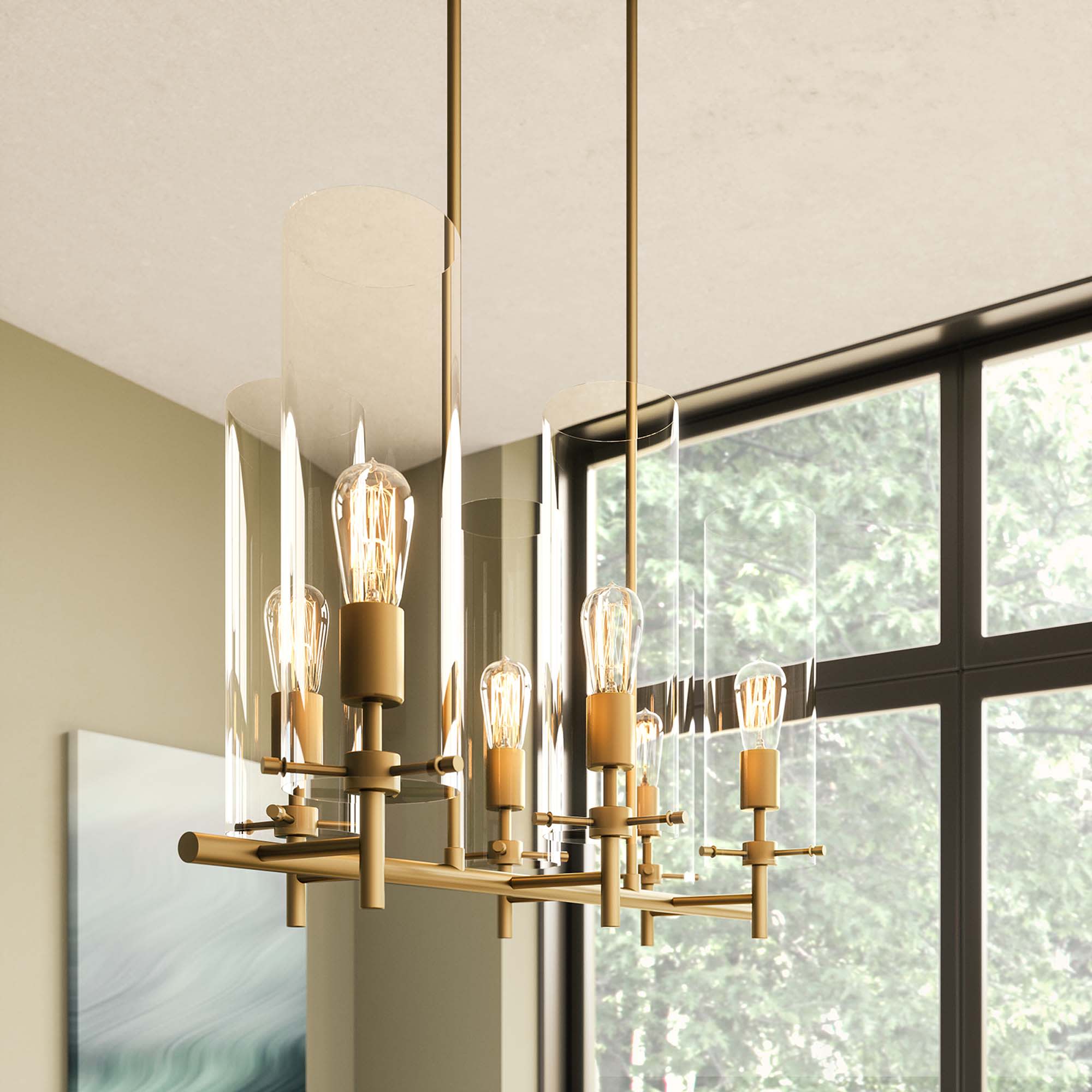 Modway Skylark 6-Light Chandelier in Clear Satin Brass - Image 10