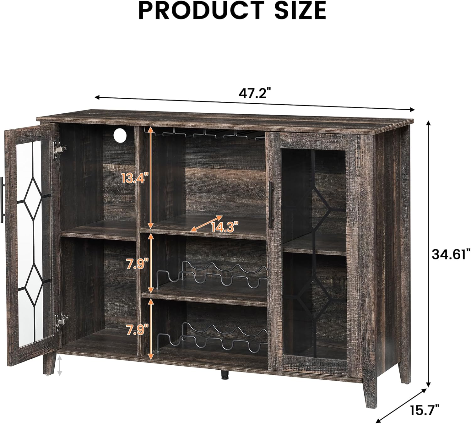 Garvee LED Glow Home Bar and Coffee Station - Removable Wine Racks/ Glass Holders/ Freestanding Storage Buffet / Fire-burned - Image 2