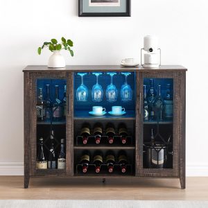 Garvee LED Glow Home Bar and Coffee Station - Removable Wine Racks/  Glass Holders/ Freestanding Storage Buffet / Fire-burned