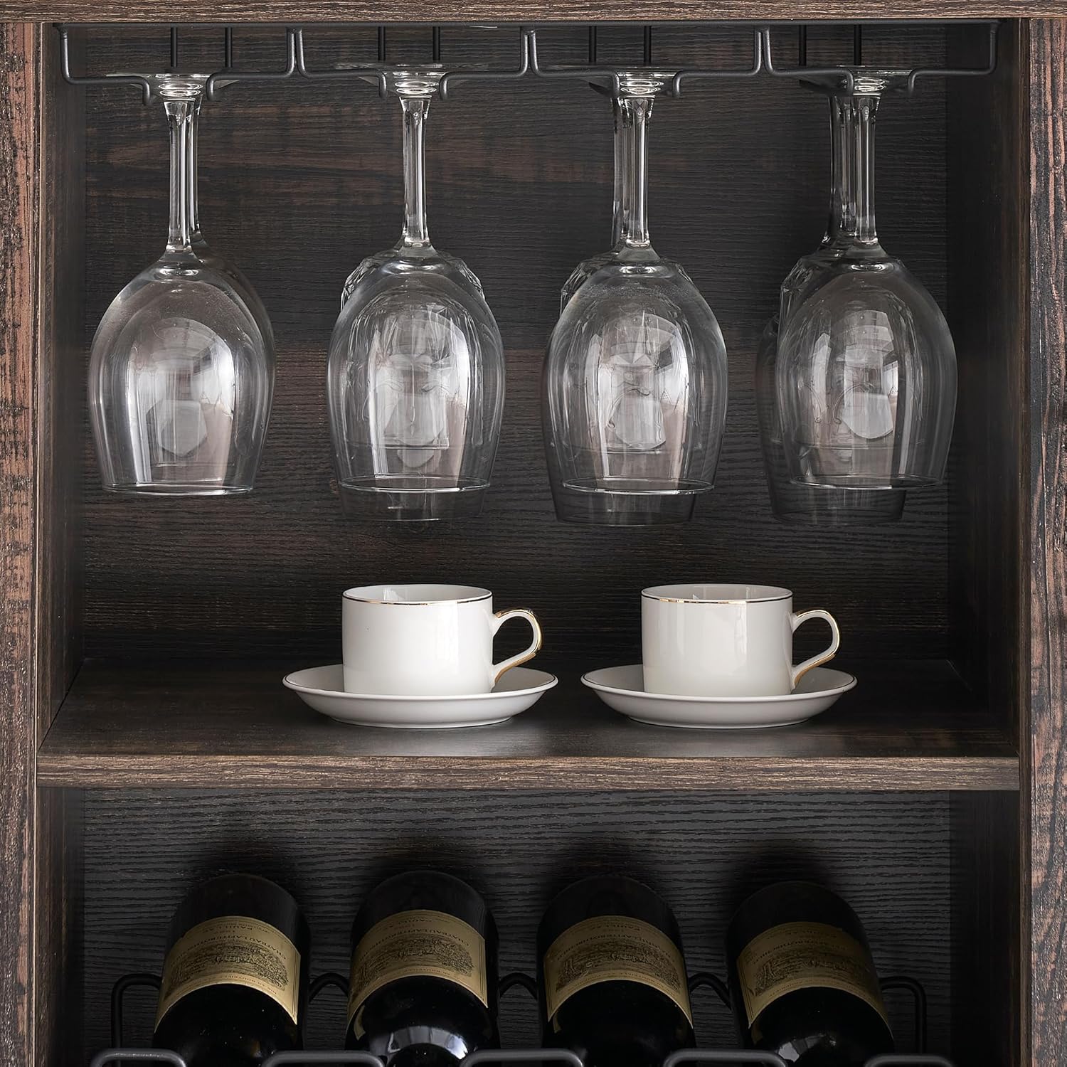 Garvee LED Glow Home Bar and Coffee Station - Removable Wine Racks/ Glass Holders/ Freestanding Storage Buffet / Fire-burned - Image 6