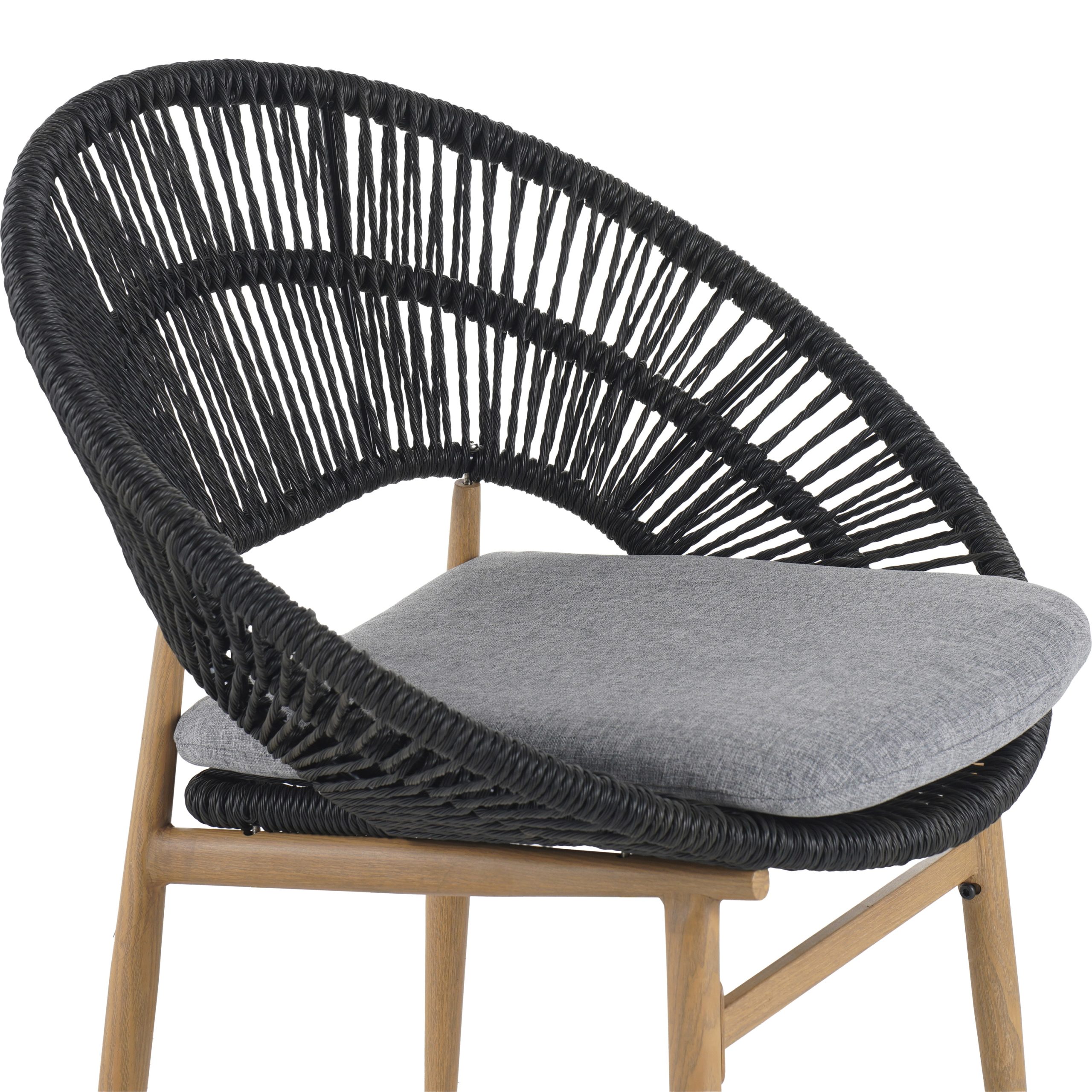 Afoxsos set of 2 outdoor wicker papasan style dining chairs dark gray faux rattan gray cushion teak finished legs weather resistant - Image 13