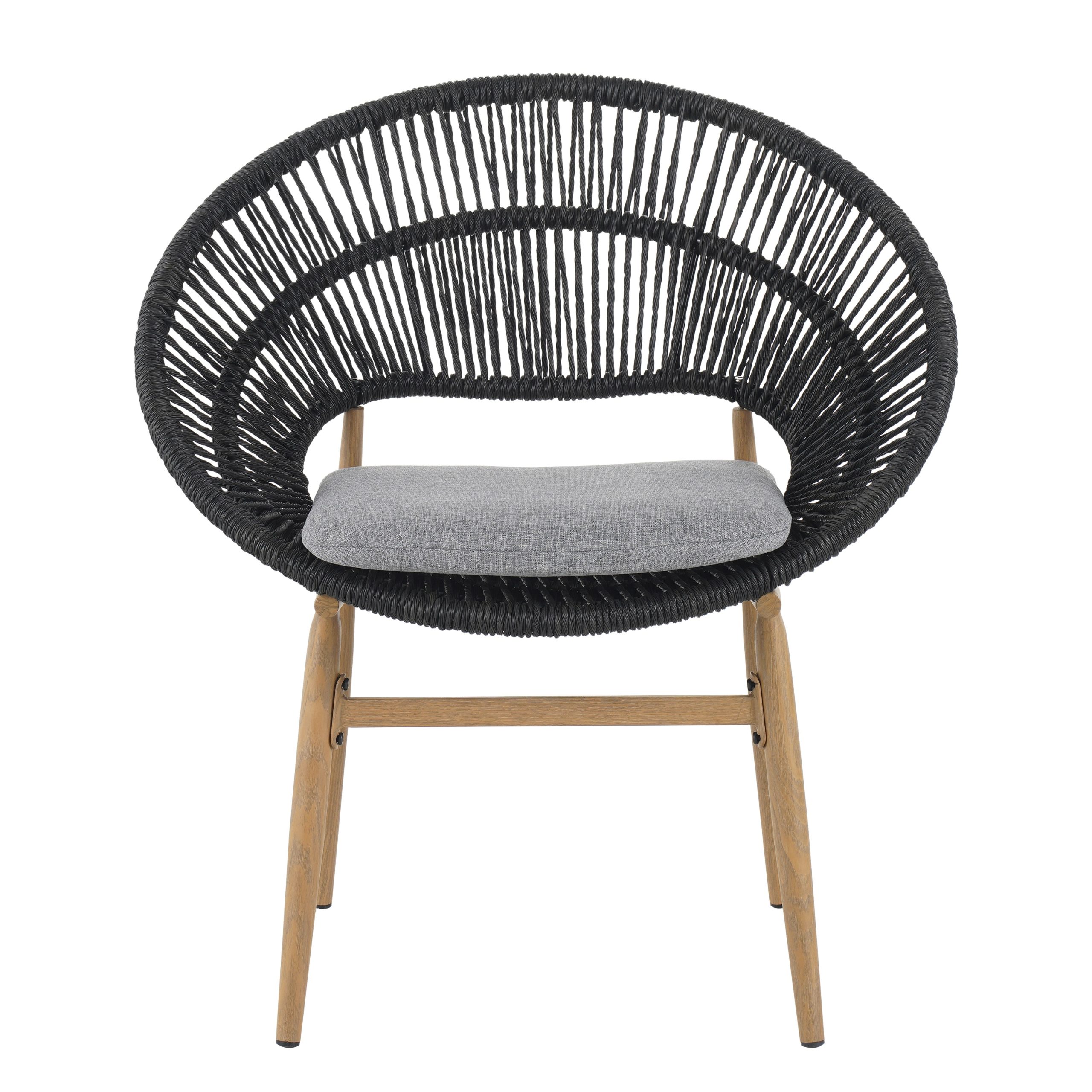 Afoxsos set of 2 outdoor wicker papasan style dining chairs dark gray faux rattan gray cushion teak finished legs weather resistant - Image 4