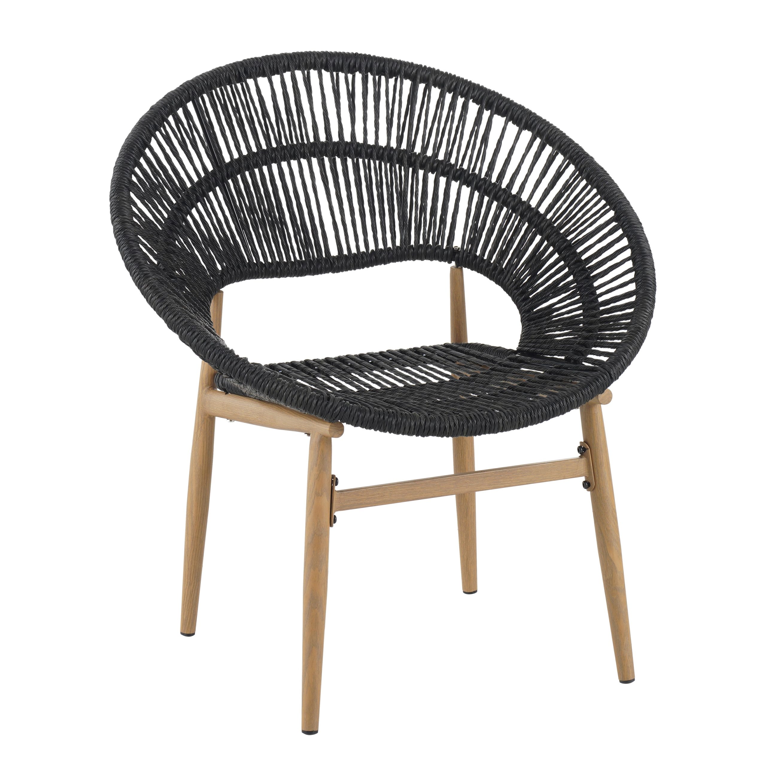 Afoxsos set of 2 outdoor wicker papasan style dining chairs dark gray faux rattan gray cushion teak finished legs weather resistant - Image 9