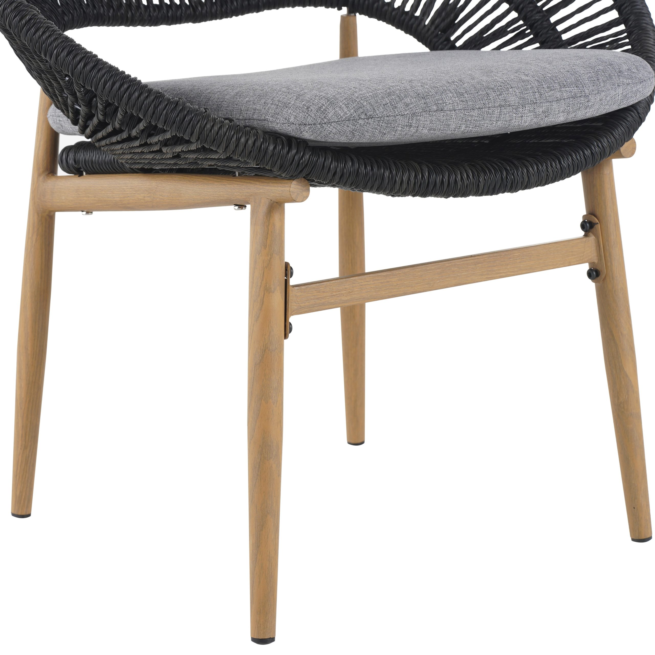 Afoxsos set of 2 outdoor wicker papasan style dining chairs dark gray faux rattan gray cushion teak finished legs weather resistant - Image 11