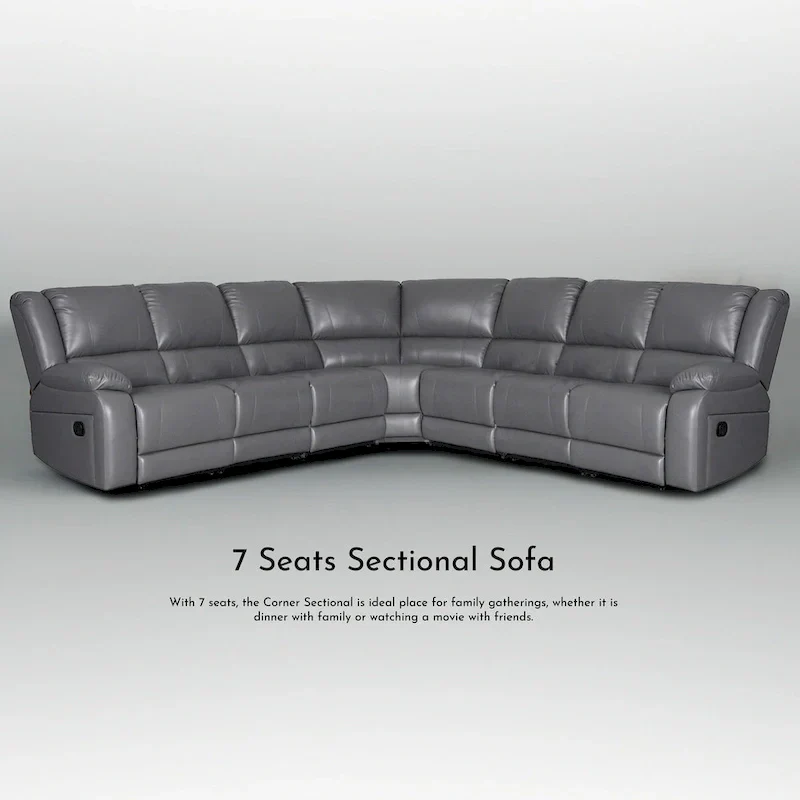 129W 7-Seat Faux Leather Manual Reclining Large Sectional Sofa - Image 14