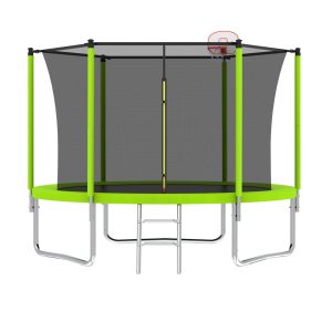 LUXEYARD 10FT Trampoline for Kids Basketball Hoop and Ladder Outdoor Kids Trampoline with Safety Enclosure Fast Assembly for Backyard Fun ASTM Approved