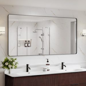 WELLFOR HH Framed Mirror 72-in x 36-in Framed Rectangle Bathroom Vanity Mirror ( Matte Black )