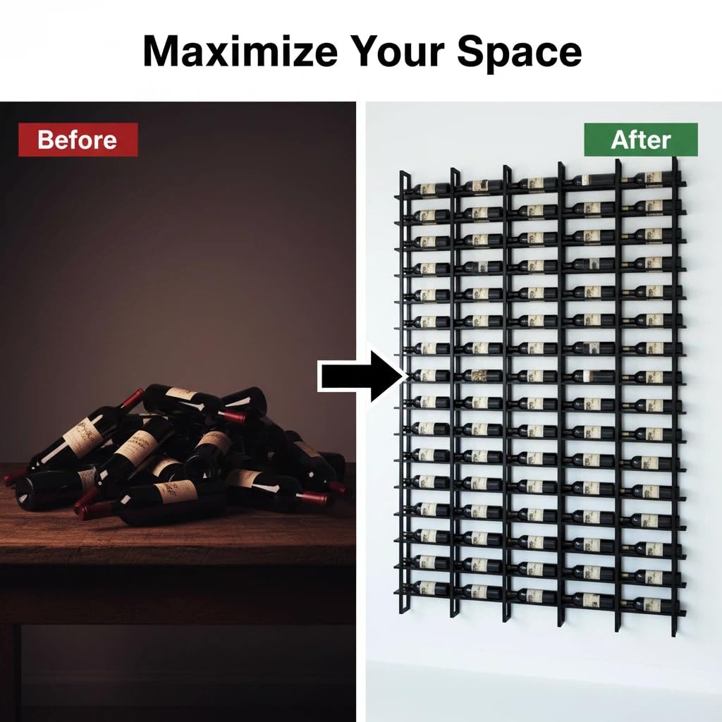 Misopily Large Wall Mount Wine Rack 16 Tier 16 Bottle Metal Wine Storage Organizer Modern Black Display Shelf for Home Bar Kitchen Dining Room - Image 4