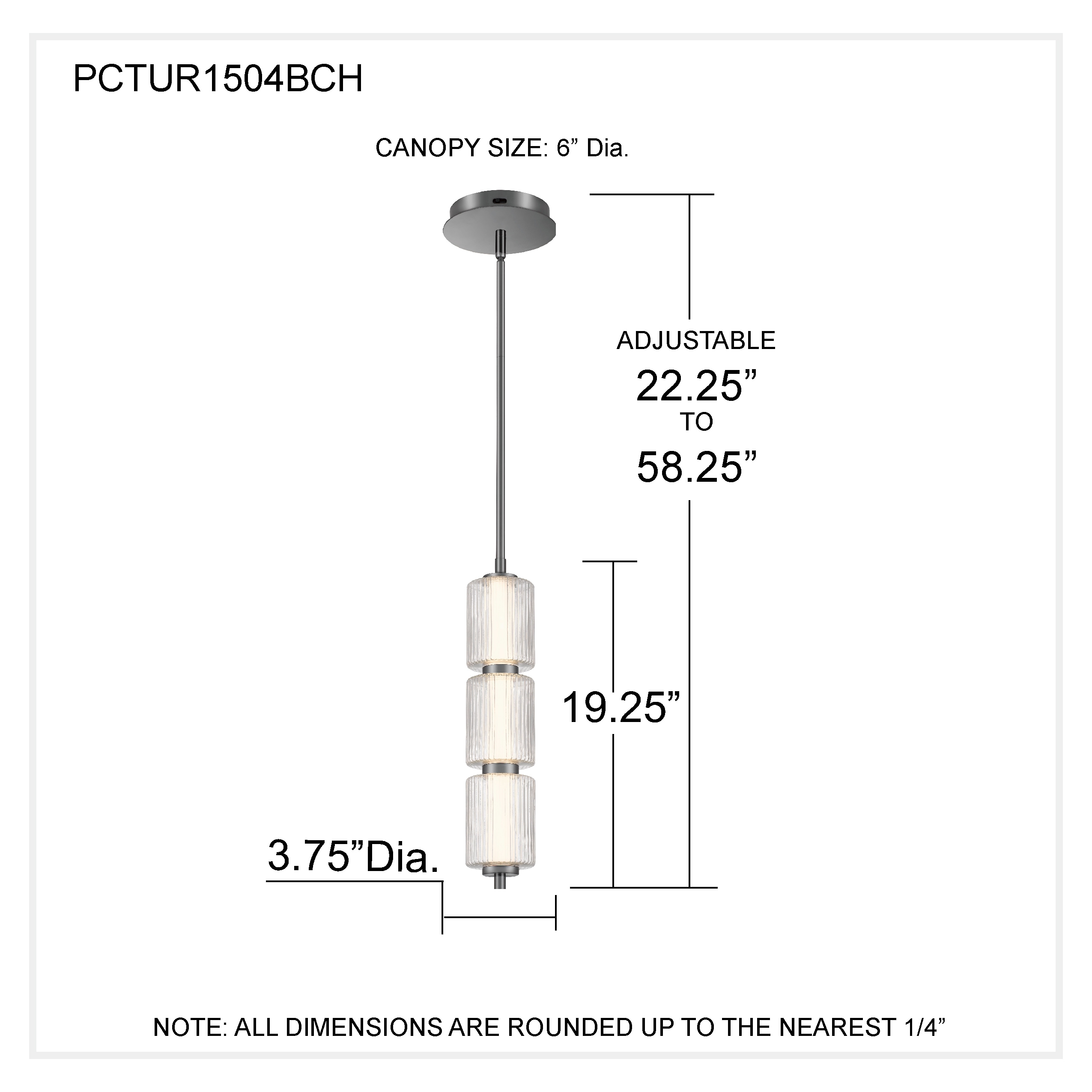 Quoizel Turner 1 -Light Black Chrome Modern/contemporary Clear glass Cylinder LED Mini Hanging Pendant Light - Image 4
