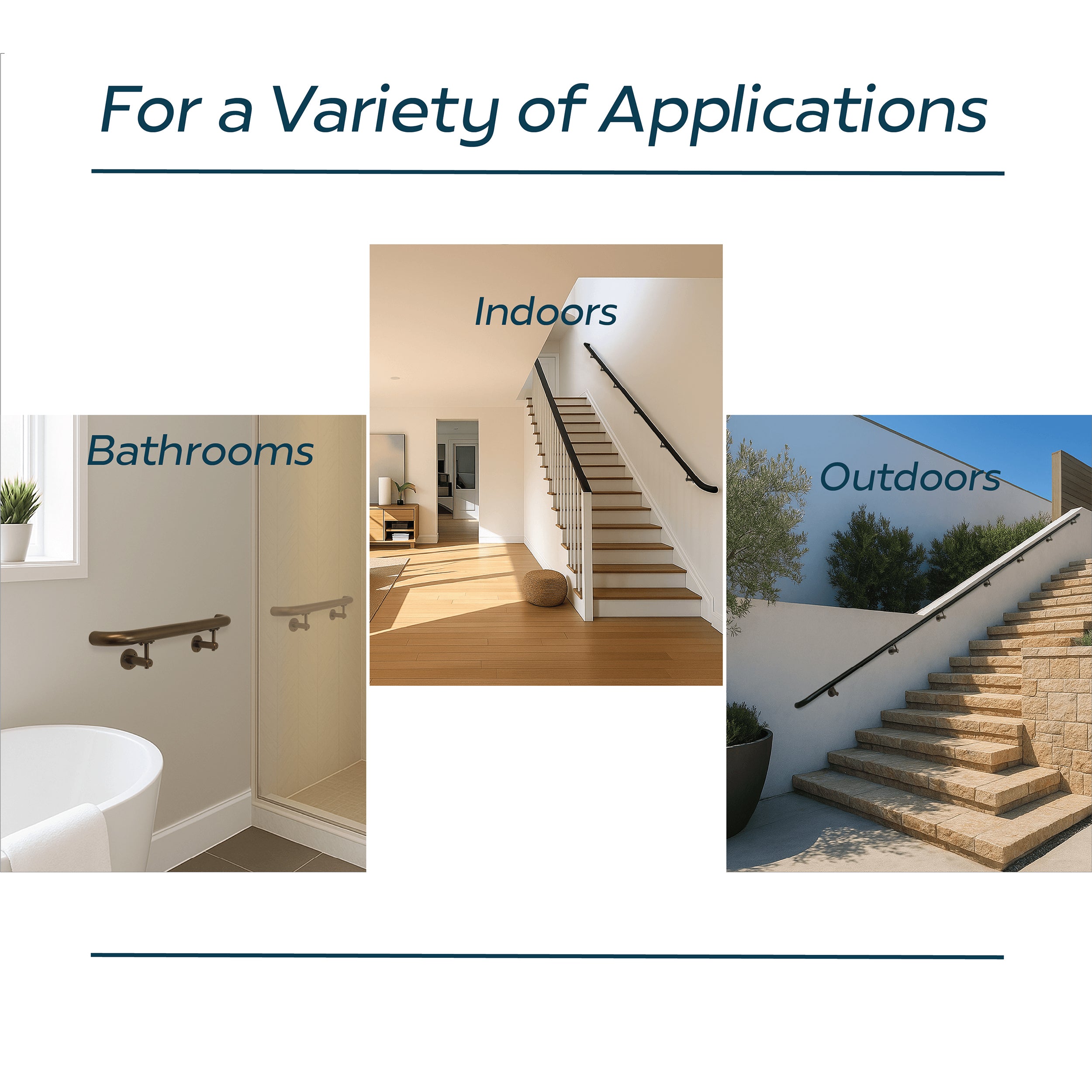 Concept Fusion 2 Foot L Industrial Aluminum Round ADA Returns to Wall Complete Indoor/Outdoor Straight Handrail Grab Bar Kit Bronze Powder Coated Finish - Image 3