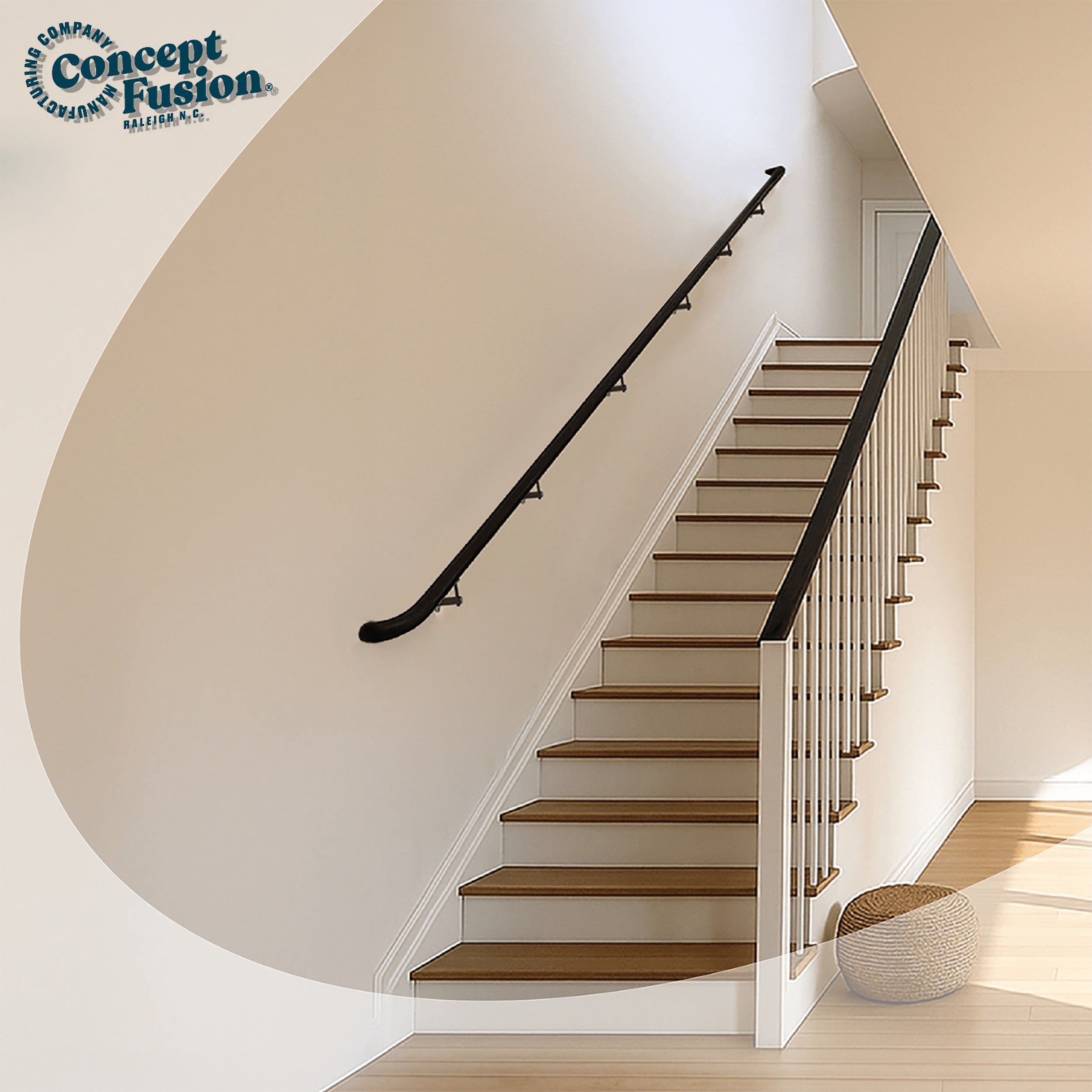 Concept Fusion 2 Foot L Industrial Aluminum Round ADA Returns to Wall Complete Indoor/Outdoor Straight Handrail Grab Bar Kit Bronze Powder Coated Finish - Image 6