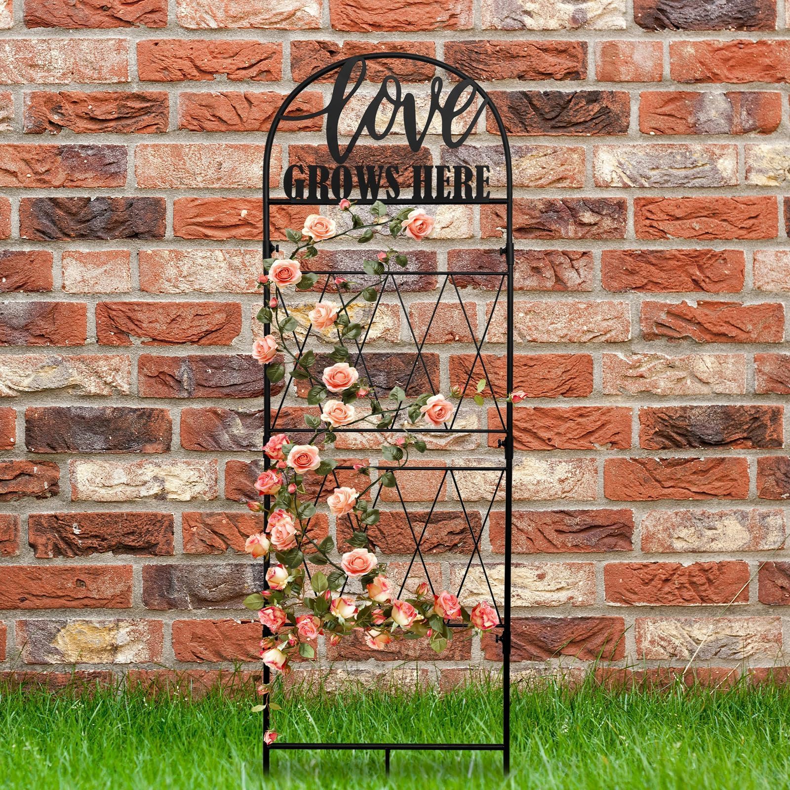 Etokfoks 45 in x 14 in Metal Garden Trellis for Climbing Plants Rustproof Black Iron Grid Outdoor Support with Ground Stakes for Vines Roses 1 Piece - Image 7