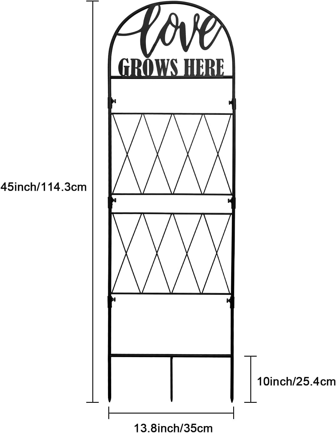 Etokfoks 45 in x 14 in Metal Garden Trellis for Climbing Plants Rustproof Black Iron Grid Outdoor Support with Ground Stakes for Vines Roses 1 Piece - Image 6