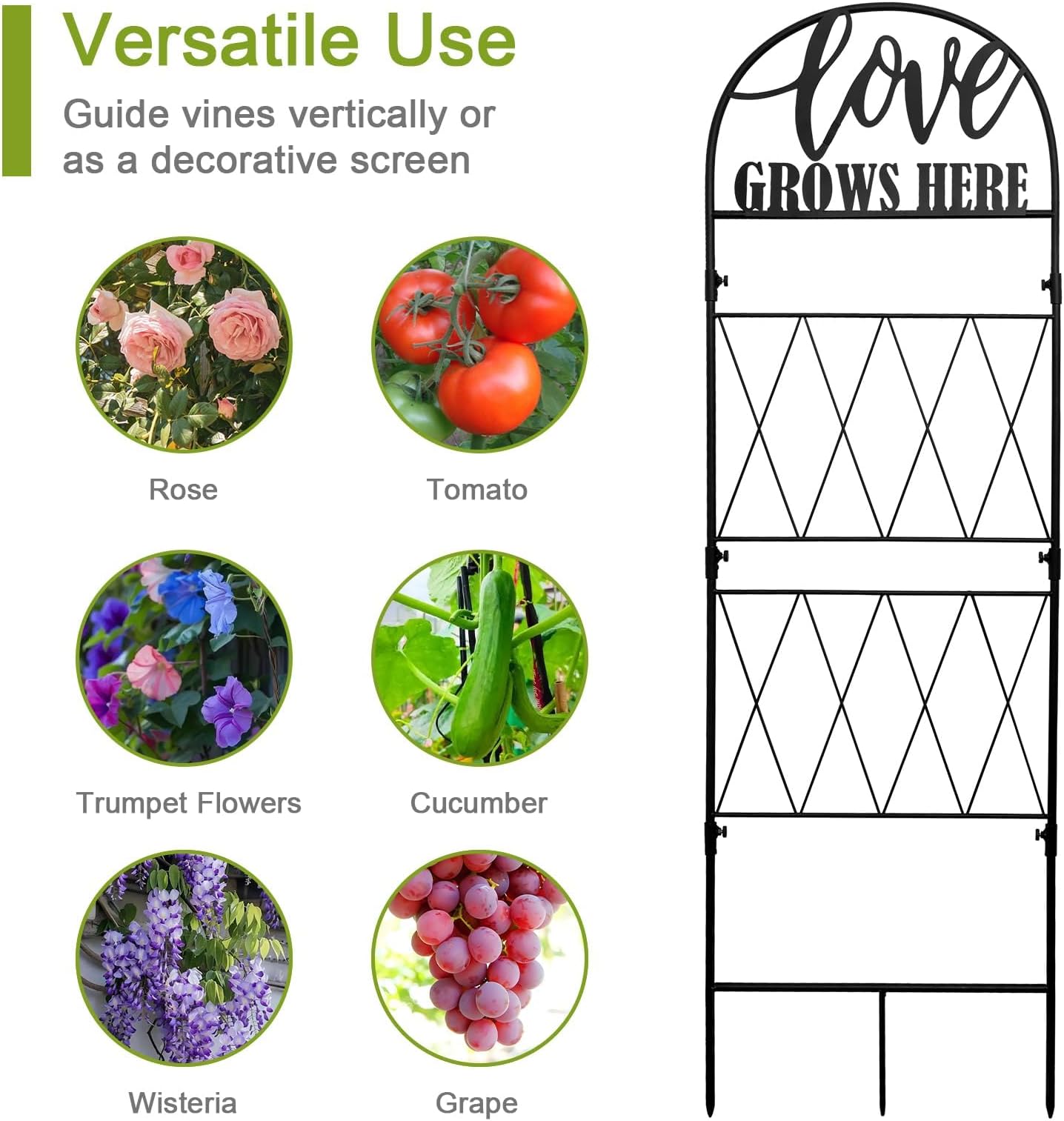 Etokfoks 45 in x 14 in Metal Garden Trellis for Climbing Plants Rustproof Black Iron Grid Outdoor Support with Ground Stakes for Vines Roses 1 Piece - Image 5
