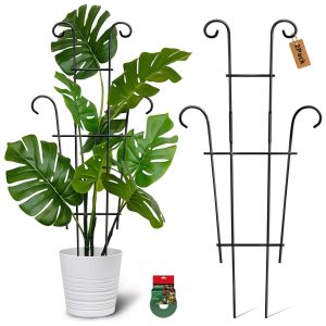Etokfoks 2 Pack 23 Inch Metal Plant Trellis Set with 20 Plant Ties Rustproof Garden Support Stakes for Climbing Indoor Outdoor Plants Ivy