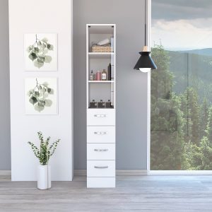 LUXEYARD Vanguard Linen Cabinet Three Shelves Four Drawers -White