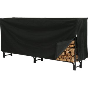HY-C  Log Rack Cover Heavy-Duty Black Vinyl Weather-Resistant with Front Flap