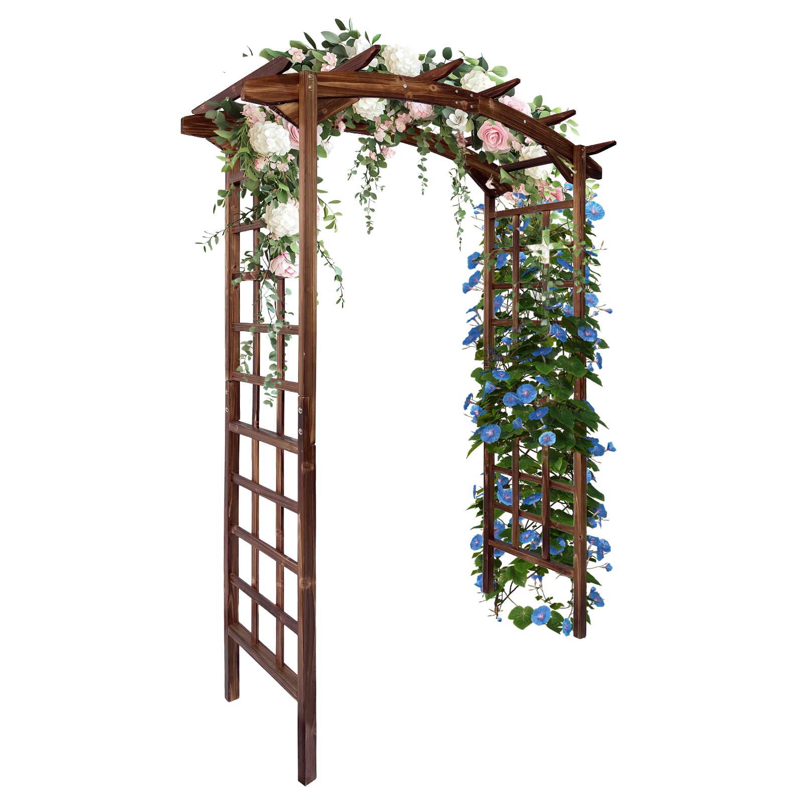 Garvee Wooden Garden Arbor Solid Fir Wood Trellis for Plant Climbing Wedding Ceremony Decoration Pergola for Garden Backyard Lawn Carbonized Wood 85 in