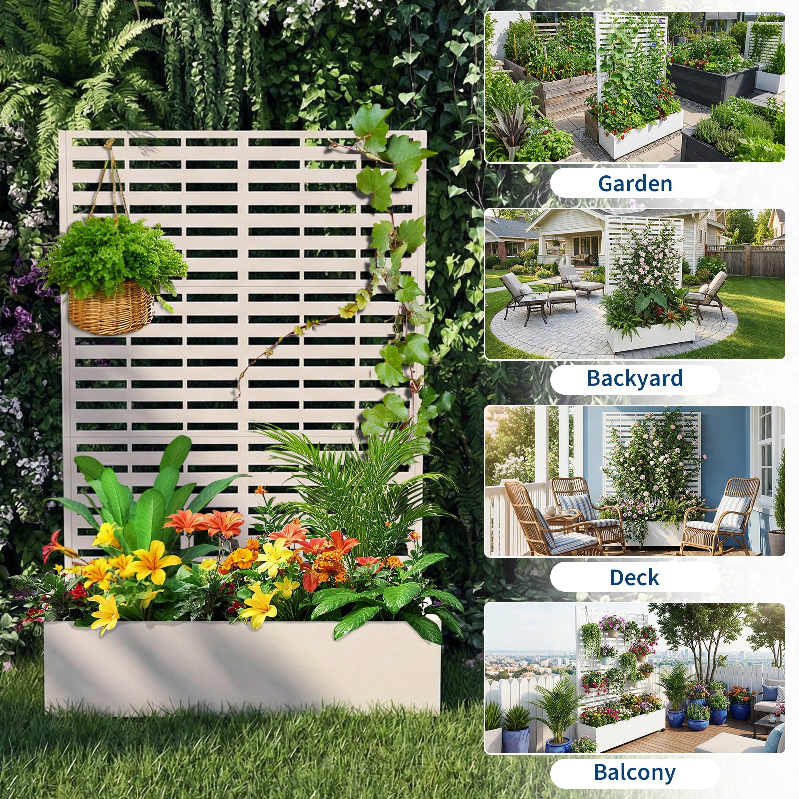 Garvee 70.1x45x15in Metal Planter Box with Trellis Raised Garden Bed for Patio Outdoor Privacy Planters with Drainage Holes for Climbing Plants Flowers Vegetables Vines - Image 8