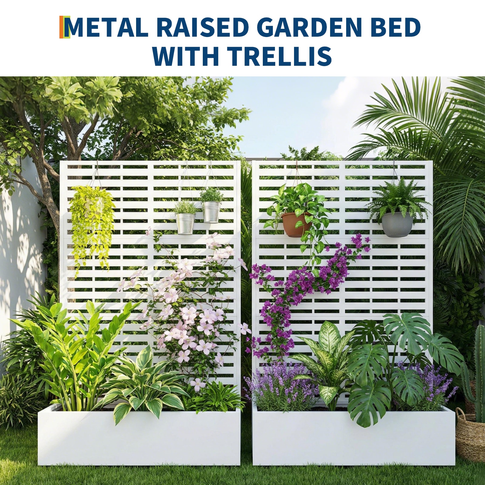 Garvee 70.1x45x15in Metal Planter Box with Trellis Raised Garden Bed for Patio Outdoor Privacy Planters with Drainage Holes for Climbing Plants Flowers Vegetables Vines - Image 3