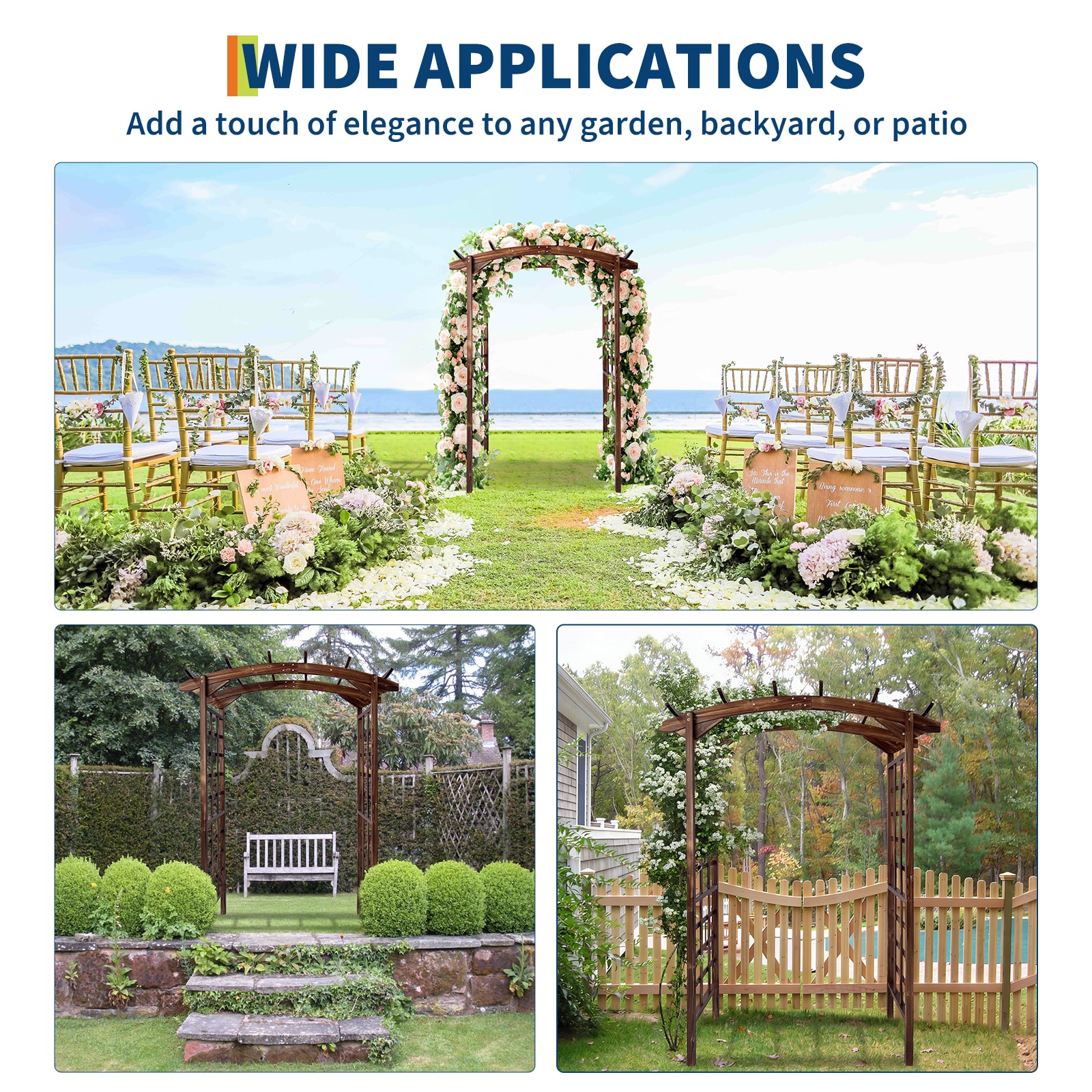 Garvee Wooden Garden Arbor Solid Fir Wood Trellis for Plant Climbing Wedding Ceremony Decoration Pergola for Garden Backyard Lawn Carbonized Wood 85 in - Image 5