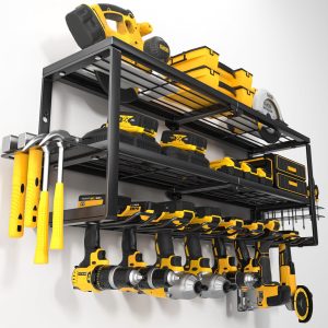 Anqtovp  Heavy Duty Power Tool Organizer Wall Mount Cordless Drill Hanger Storage Rack 32 Inch 8 Slot Battery Holder Charging Shelf 1 Piece