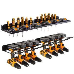 Anqtovp  Power Tool Organizer with Charging Station Heavy Duty Metal Wall Mount Drill Holder Garage Storage Shelves Black 2 Pack 4 Set