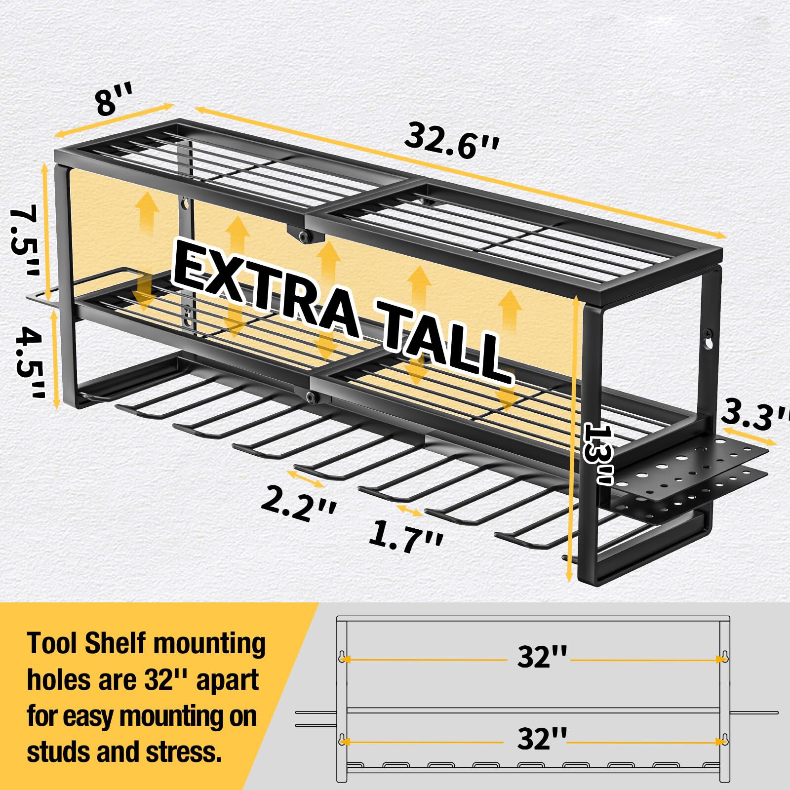 Anqtovp Heavy Duty Power Tool Organizer Wall Mount Cordless Drill Hanger Storage Rack 32 Inch 8 Slot Battery Holder Charging Shelf 1 Piece - Image 2